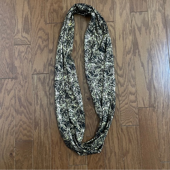 Black and Metallic Gold Print Infinity Circle Scarf Handmade by Local Artisan - Picture 3 of 10